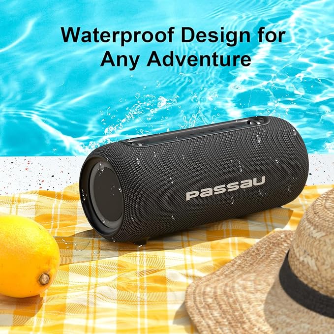 Passau Portable Bluetooth Speakers Loud 40W Peak Stereo Sound, Passive Radiators-Deep Bass, All Day Playtime, Adjustable Strap, BT5.3, IPX5 Wireless Speaker RGB Lights for Indoor Outdoor