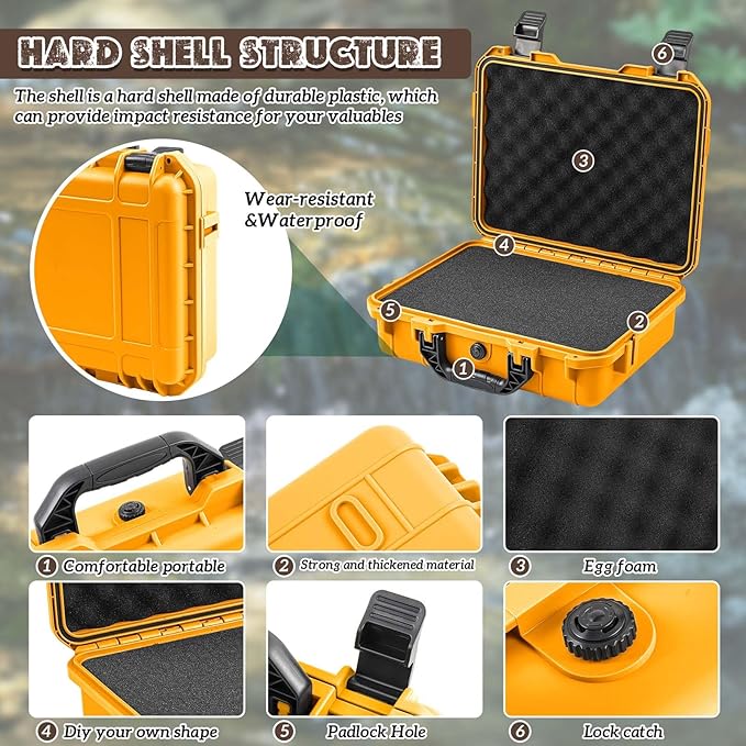 8.5 x 6.5 x 3.7 Inch Waterproof Hard Case with DIY Customizable Foam Insert Portable Protective Case with Knife for Camera Drones Equipments Tools Test Instruments (Yellow)