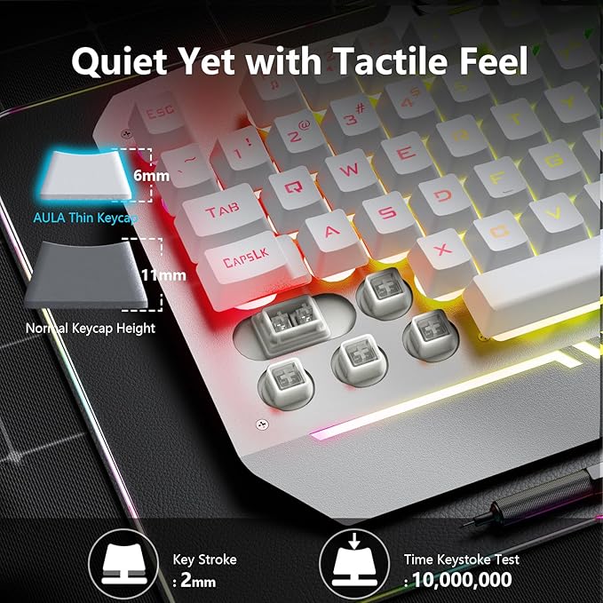 AULA Gaming Keyboard, T102 104 Keys Keyboard and Mouse Combo, USB Wired Computer Keyboards Mechanical Feel Full Size, RGB Backlit for PC/Laptop Gaming or Working/Office (White)