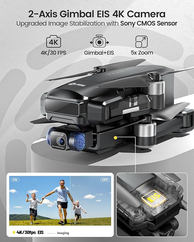 Holy Stone HS600 2-Axis Gimbal Drones with Camera for Adults 4K EIS, Integrated Remote ID, 20000 FT Range Transmission, GPS Drone with Brushless Motors, 4K/30FPS, Follow Me, Level 6 Wind Resistance