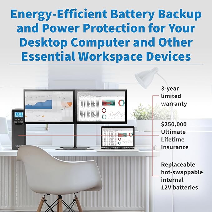 Tripp Lite 1300VA UPS Battery Backup Surge Protector, AVR, 10-Outlet Uninterruptible Power Supply, USB Charger, Ethernet Protection (ECO1300LCD)