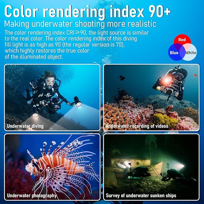 B15 Dive Light Underwater Flashlight 8000Lumens Underwater Video Lights 80m Scuba Dive Light Diving Flashlight for Under Water Sports,Underwater Video Shooting and Photography