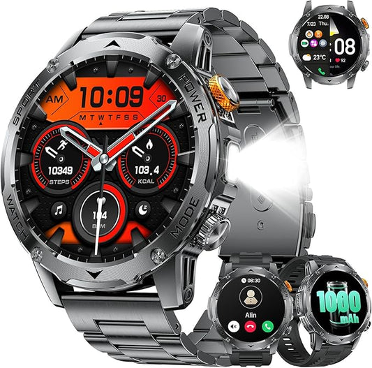 LIGE Smart Watch for Men (Make/Answer Calls) with 1000mAh, 1.75" HD Screen Smartwatch with Flashlight, Heart Rate/Sleep Monitor, IP68 Waterproof, 100+ Sports Modes for Android iOS, 3 Straps