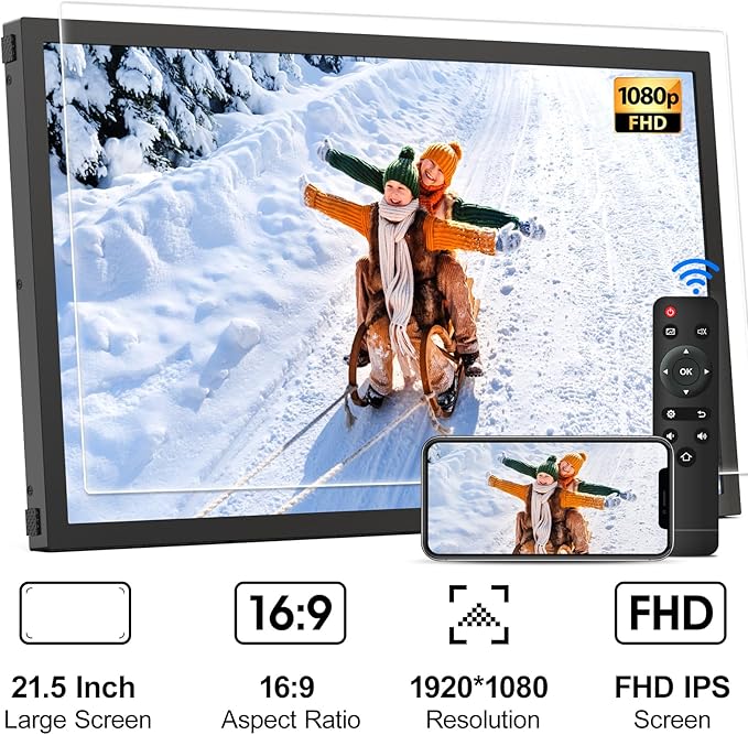 Smart Digital Picture Frame Large Digital Photo Frame - 21.5 inch App Frames 1920x1080 IPS Screen, 32GB, Remote Control, Synchronize Smartphone Screen, Send Photos Via APP Email, Free Cloud Storage