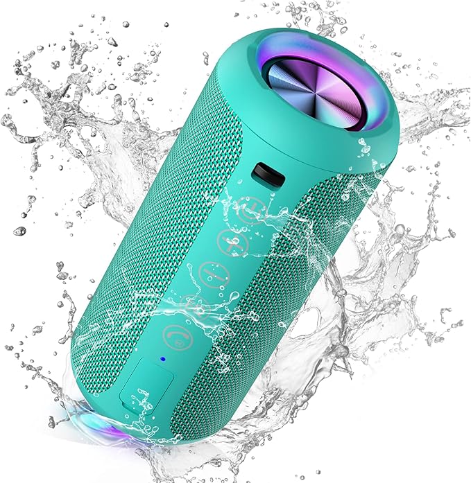 Ortizan Portable Bluetooth Speakers, IPX7 Waterproof Wireless Speaker with 24W Loud Stereo Sound, Outdoor Speaker with Bluetooth 5.3, Deep Bass, RGB Lights, Dual Pairing, 30H Playtime for Home, Party