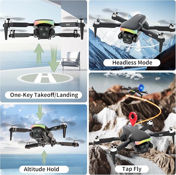 Mini Drone with 1080P Camera for Adults,RGB LED Light FPV Drone Quadcopter for Beginners,One Key Take Off/Land Altitude Hold,Optical Flow Positioning Gravity Gesture Control,toys for kids boy girl