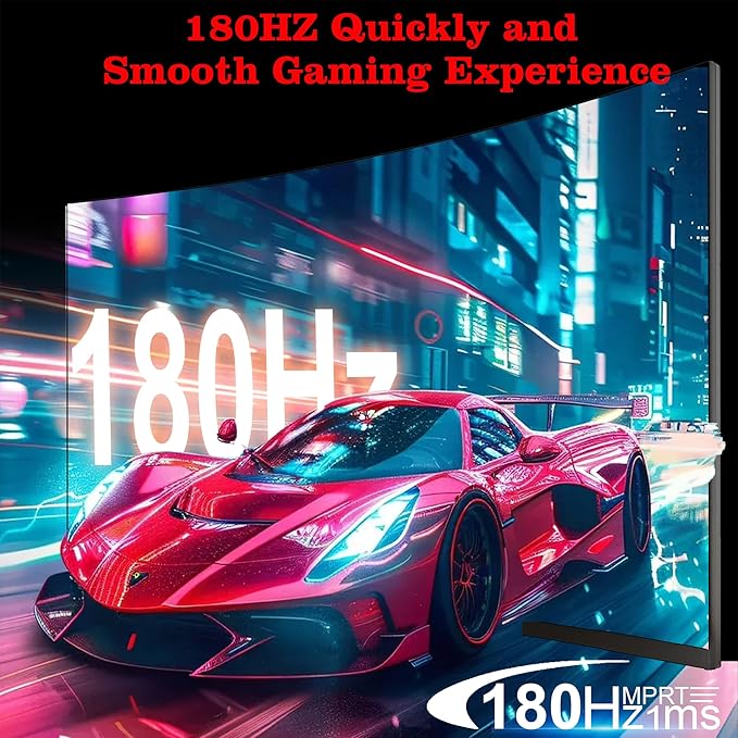27 Inch Gaming Monitor Curved 1440P 180HZ 2K, Professional PC Display QHD 2560x1440p Home Office Computer Screen, HDMI, DP, AdaptiveSync, 1500R, Tilt Adjustable, Build-in Speaker, 100x100mm VESA