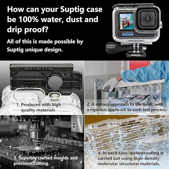 Suptig Waterproof Case Protective Housing Underwater Dive Housing for GoPro Hero 12/Hero 11/Hero 10/Hero 9 Black Waterproof 164F