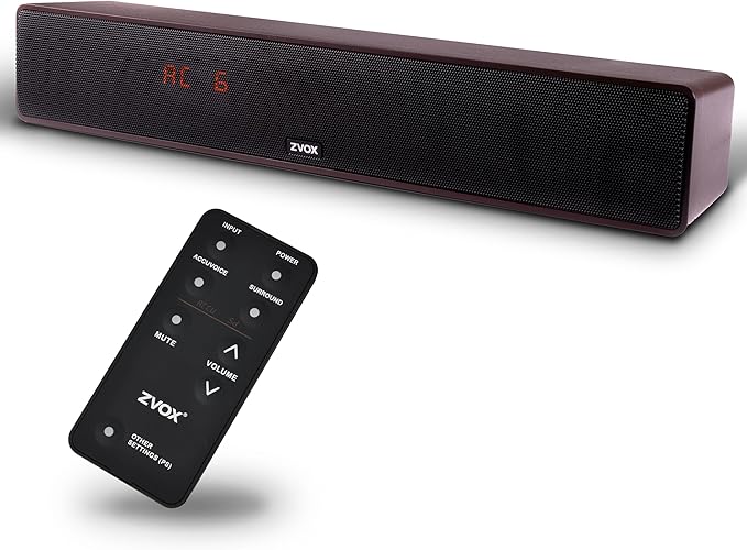 ZVOX Dialogue Clarifying Sound Bar - Patented Hearing Technology, AccuVoice TV Sound Bar with 12 Levels of Voice Boost, 17" Home Theater TV Speakers, Ideal for Smart TVs - AV157 Espresso