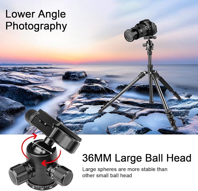 77 inch Professional Camera Photography Tripod,Ball Head Aluminum DSLR/SLR Tripod & Monopod with Carry Bag Compatible with Canon Nikon Binoculars Laser Telescop(Black)