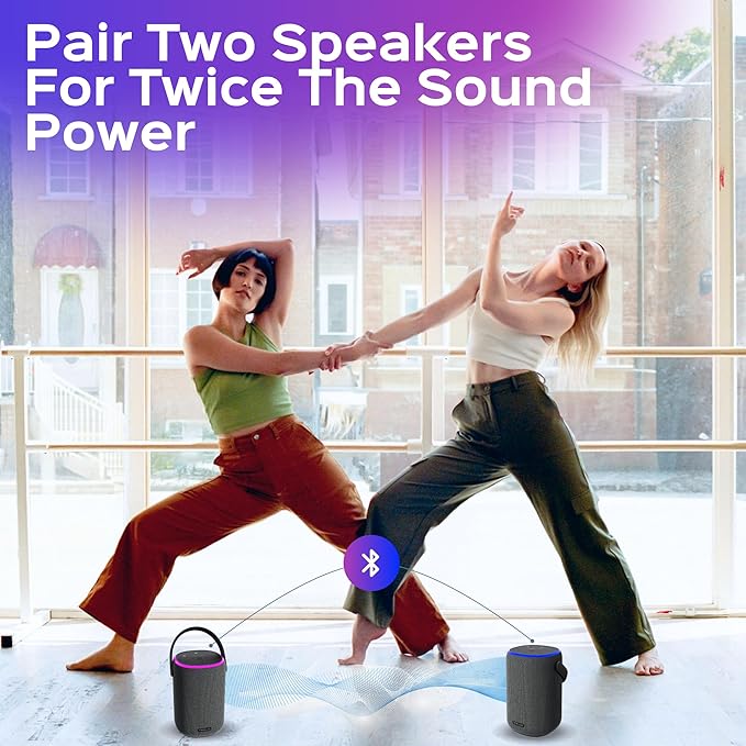 TREBLAB HD-Energy-Pro Outdoor Wireless Speakers with Bluetooth – Immersive 40W Audio, IPX6 Waterproof, 18H Battery, RGB Light, USB Playback, TWS, Built-in Mic – Portable Desktop Bluetooth Speaker