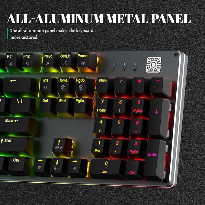 Black Emblem Mechanical Gaming Keyboard with Linear Red Switches, RGB Backlit Full Size 104 Key Programmable Wired Keyboard with Aluminum Base for Gaming/Typing/PC/Mac