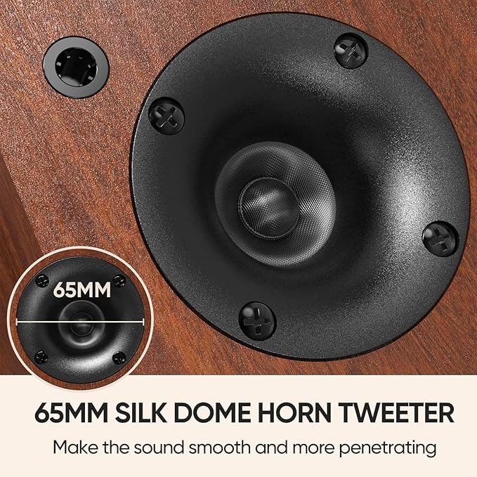 Saiyin Bluetooth Bookshelf Speakers for Record Player, Powered Studio Monitor Speaker with 5.2 Inch Woofer, Horn Tweeter and Optical RCA Inputs, Subwoofer Line Out for Turnable.