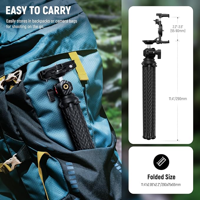 NEEWER Camera Tripod with Remote, Mini Flexible Vlog Phone Tripod Stand with Action Camera Mount Adapter, Hidden Phone Holder & Cold Shoe Compatible with iPhone Hero13 12 11 10 9, Max Load 4.4lb, TP34