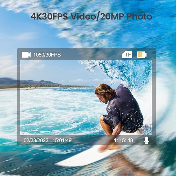 HLS Waterproof Action Camera 4K Stabilization with 2 Batteries 1350mAh for Video,4K WiFi Remote Underwater Cameras with Wide Angle Lens HD,Sports Action Video Cameras with Accessories Mount Kit
