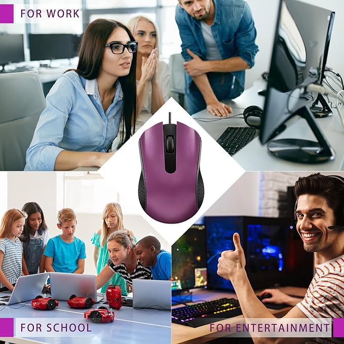 30 Pcs USB Wired Mouse Computer 3 Button Mice Bulk Corded USB Mouse for PC Desktop Laptop Computer Office School Home Classroom Supplies (Purple)