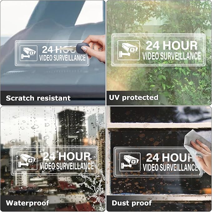 Video Surveillance Sticker Vinyl 6 x 2 Inch 24 Hour CCTV Camera Warning Security Decal for Window Door Business 10 Pack
