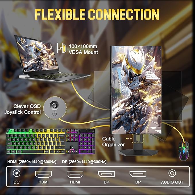 SANSUI 24.5 Inch Gaming Monitor 300Hz, QHD 2560×1440 Computer Monitor, 1ms Fast IPS Panel with 2× HDMI + 2× DP Ports, 130% sRGB Eye Care VESA Support (DP Cable Included ES-G25F6Q Pro)