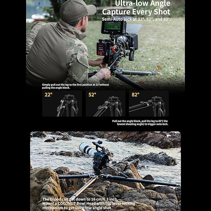 YC Onion PINETA Peak Carbon Fiber Tripod with Coconut 75mm Bowl Head, 35kg/77lbs Payload with Bowl Head, Adjustable Legs, One Step Release Travel Camera Tripod for Mirrorless, DSLR