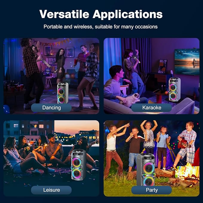 Portable Bluetooth Speaker 100W Big Powerful Wireless Boombox TWS Pairing Loud Stereo Sound Deep Bass Large Party Speakers with Subwoofer LED Lights for Outdoor Home Camping