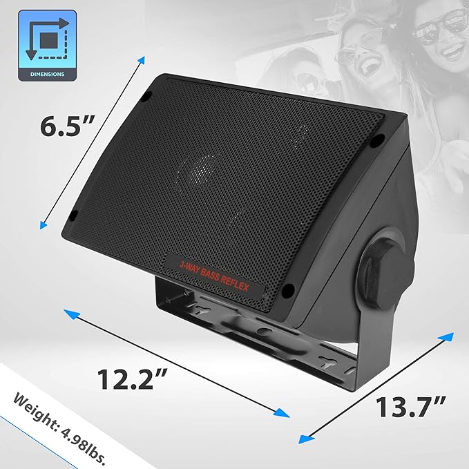 Pyramid 300 Watt 3-Way Mini Box Speaker System (Pair), Wall Mountable Indoor/Outdoor Surround Sound Speakers with 3.25" Woofer, 2" Midrange, 1" Tweeter, ABS Sealed Enclosure, Mounting Kit Included