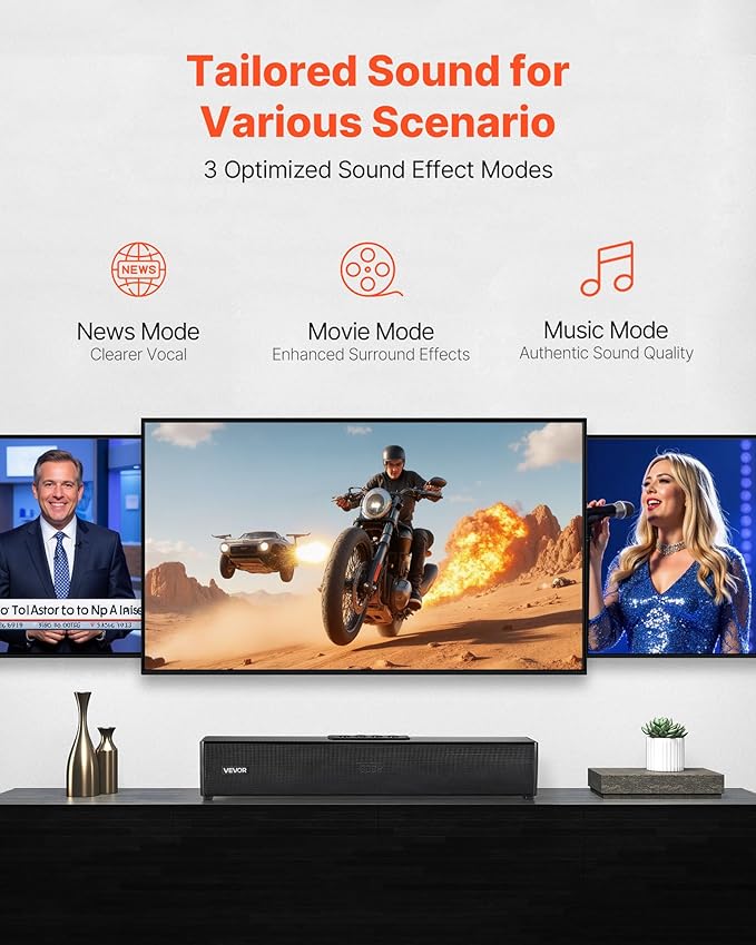 VEVOR Sound Bar for Smart TV, 2.0 Channel, 17-Inch Compact Soundbar TV Speakers for Projector, Bluetooth AUX Connection, Remote Control, Easy Setup, 80W Surround Sound System for PC Home Theater Audio