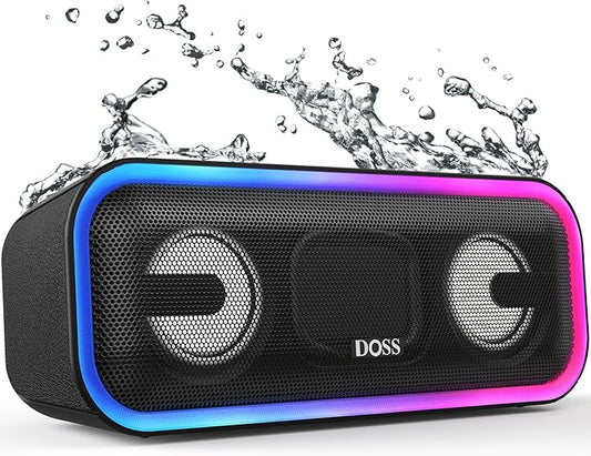 DOSS SoundBox Pro+ Bluetooth Speaker with 24W Impressive Sound, Extra Bass, IPX6 Waterproof, 15H Playtime, Wireless Stereo Pairing, Multi-Colors Light, Portable for Outdoor, Home, Party, Beach