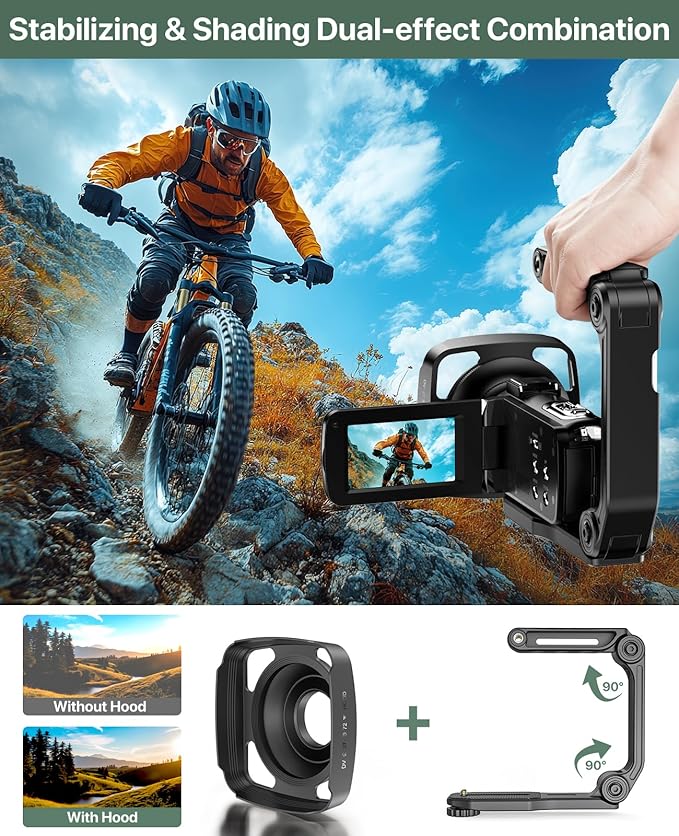 4K Video Camera Camcorder 64MP Vlogging Camera for YouTube 3.0" Touch Screen 18X Digital Zoom IR Night Vision with External Stereo Microphone,Remote,Lens Hood,Handheld Stabilizer,32G Card &2 Batteries