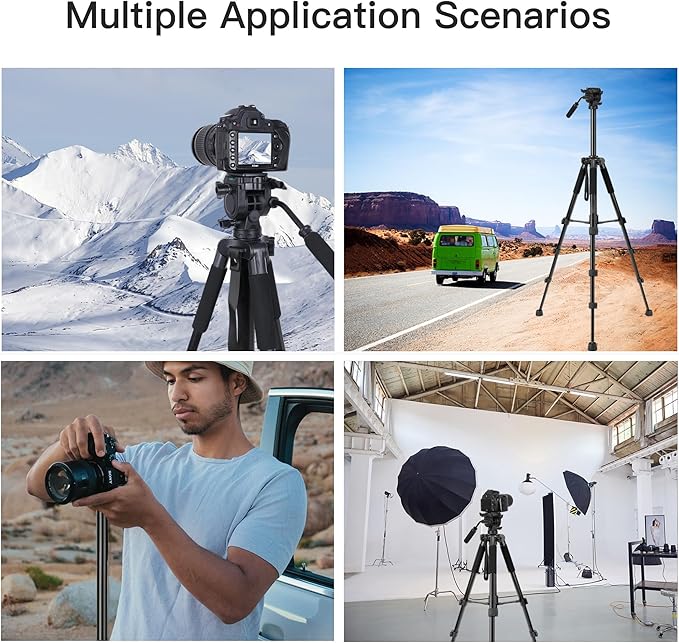 Fluid Head Video Tripod, Stable Tripod with 2-in-1 Monopod,1/4 inch Screws Fluid Drag Pan Head and Carry Bag for Nikon Canon Sony DSLR Cameras Video Camcorders