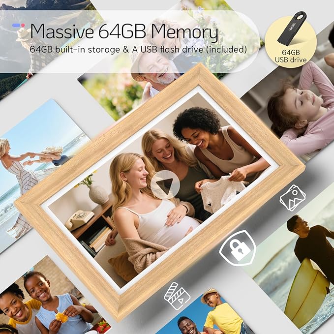 NexFoto Touchscreen Digital Picture Frame 15.6'', FHD WiFi Digital Photo Frame, 64GB Wood Electronic Picture Frame, Add Photos from Google Photos, Share Videos, for Mom, Birthday, Wood