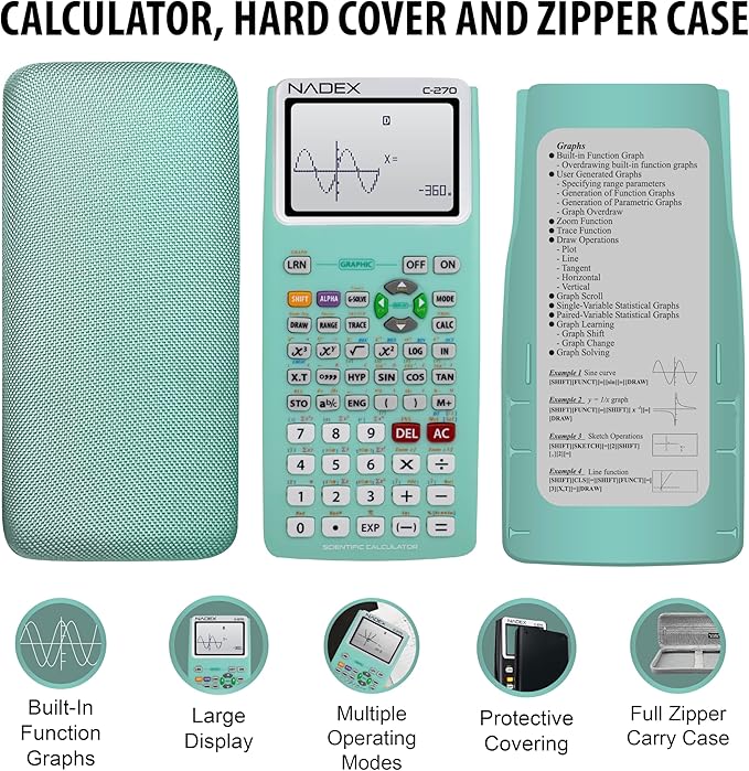 Scientific Calculator with Graphing, Includes Carrying Case, for College and High School Students, Calculus, Algebra, Geometry, Trigonometry, Statistics, Physics, Chemistry, Mint