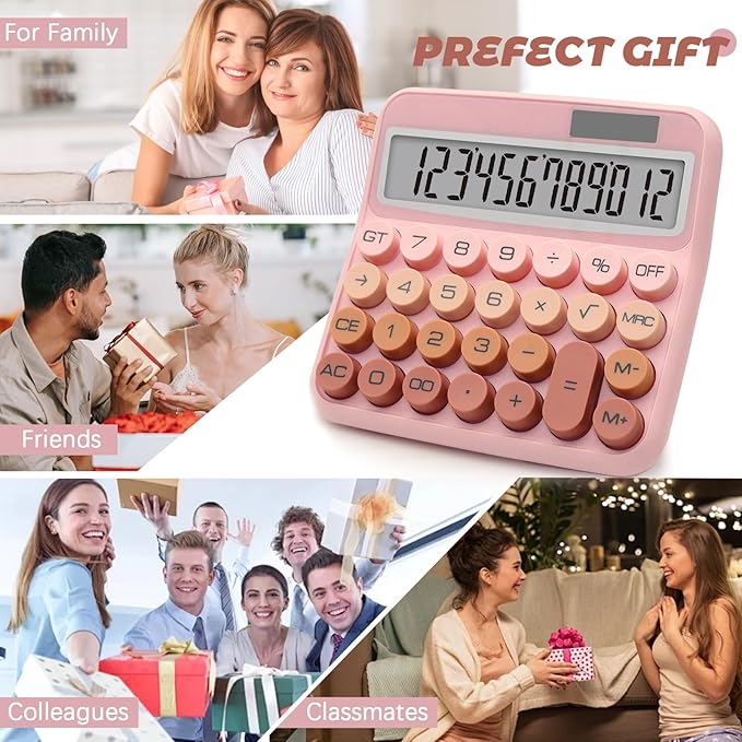 Pink Brown Calculator, Big Button Calculator with Large LCD Display, Pink Office Desk Accessory for Offices, Schools, Homes and Businesses