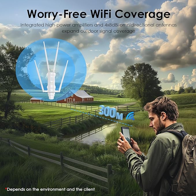 WAVLINK AC1200 Outdoor WiFi Extender Wireless Access Point, IP65 Weatherproof High Power Long Range Signal Booster with PoE, Gigabit Port, Router/AP/Repeater Mode for Home Camping/Farm/Yard etc