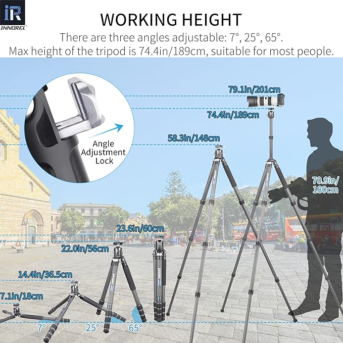 Carbon Fiber Tripod INNOREL KT324C Professional Portable Compact Travel Tripod for DSLR Camera Heavy Duty Stand Support 1.28in/32.5mm Tube with Low Gravity Center Panoramic Ball Head Center Column