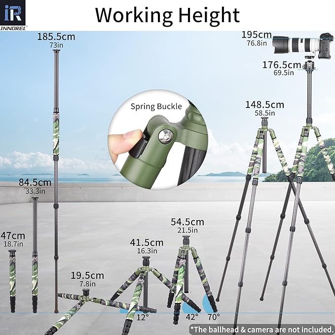 Carbon Fiber Tripod-RT85CG Super Professional Tripod Monopod Heavy Duty Compact Stand Support with Green Gamouflage Tripod Leg Covers for Digital DSLR Camera, max Load 25kg/55lb