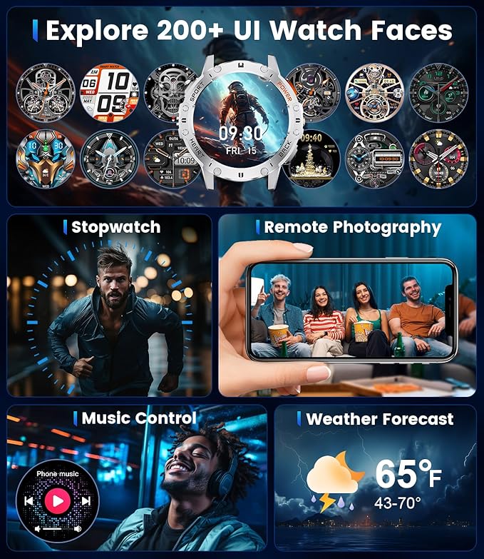 LIGE Military Smart Watch for Men(Answer/Make Call)-3 Straps,1.43" AMOLED Upgraded Outdor 530mAh Sports Smartwatch with Flashlight/Heart Rate/Sleep Monitor/IP68, Silver Fitness Tracker for Android iOS