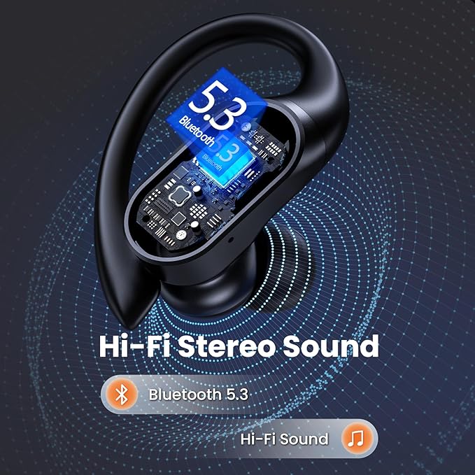 Active Noise Cancelling Ear Buds Bluetooth Headphones Wireless Earbuds with 90H Playtime LED Display Wireless Charging Case, IPX7 Waterproof Over Ear Earhooks Earphones for Sport Running Gym