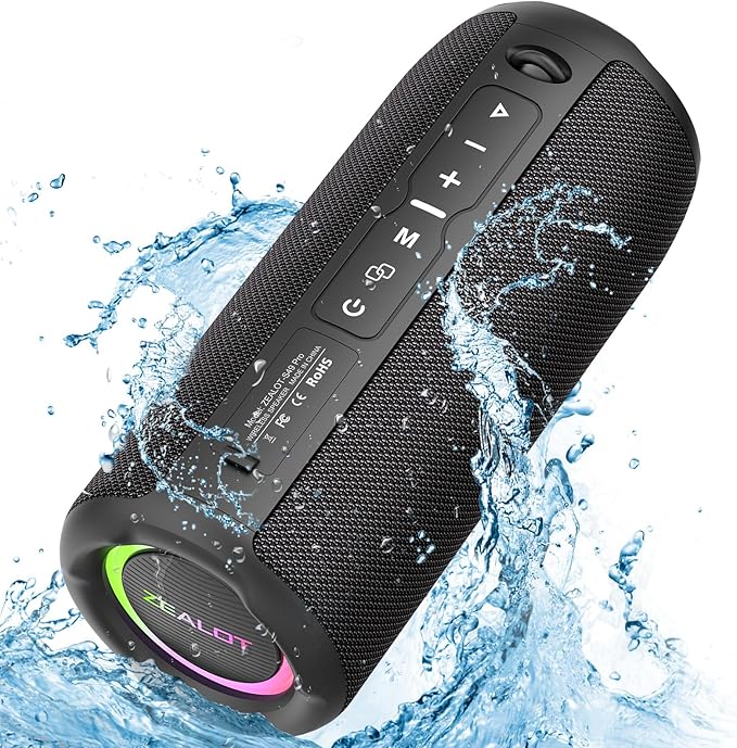 ZEALOT Portable Bluetooth Speaker, Speakers Bluetooth Wireless, Outdoor Speaker Waterproof, IPX6, 40W Loud Stereo Sound Deep Bass, Long Playtime,USB/TF/AUX, Speaker for Phone, Beach, Hiking-Black
