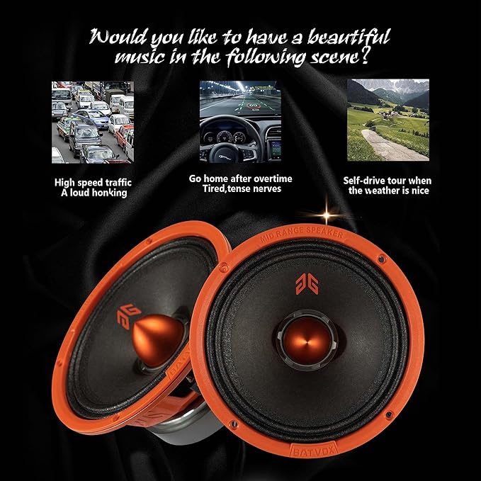 MX65E2 Midrange Loudspeaker 6.5" Orange Bullet, 480W Max, 4 Ohms, Premium Quality Audio Door Speakers for Car or Truck Stereo Sound System, Orange (2 Speaker)