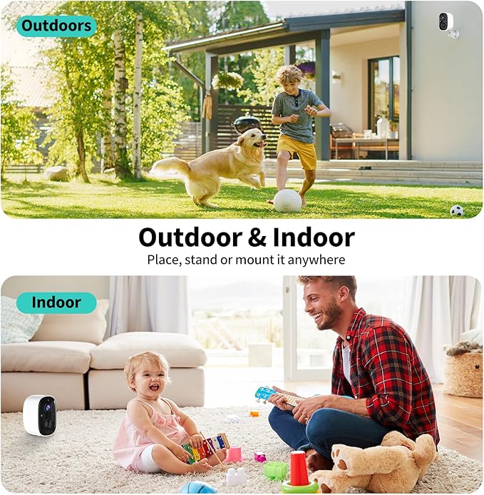 Wireless Security Cameras Outdoor/Indoor,2K UHD WiFi Smart Security Camera,Battery Powered,Motion Detection, 2-Way Audio,Color Night Vision,Weatherproof,Cloud/SD Storage for Home Security,4 Pack