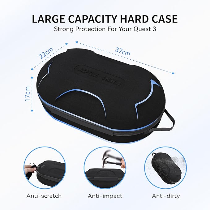 APEXINNO Large Carrying Case for Meta Quest 3, Quest 3S, Oculus Quest 2, and Apple Vision Pro – Hard Travel & Storage Bag Fits VR Headset with Elite Strap and Accessories