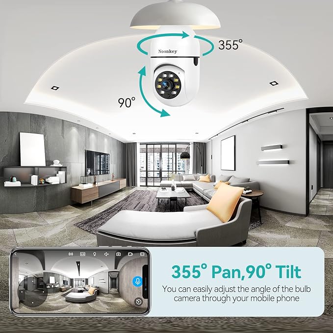 2K/3MP Light Bulb Security Camera, 5G& 2.4GHz WiFi 2 Pack Alexa Home 360° Wireless Security Camera Outdoor, Motion Tracking Detection Alarm,Color Night Vision