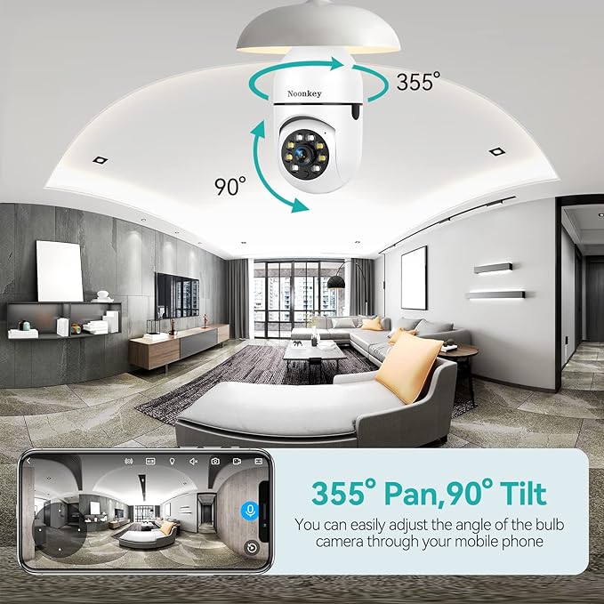 2K/3MP Light Bulb Security Camera, 5G& 2.4GHz WiFi Alexa E27 360° Light Socket Camera for Outdoor, Wireless WiFi Home IP Camera with Motion Tracking Alarm, Color Night Vision,Two-Way Talk