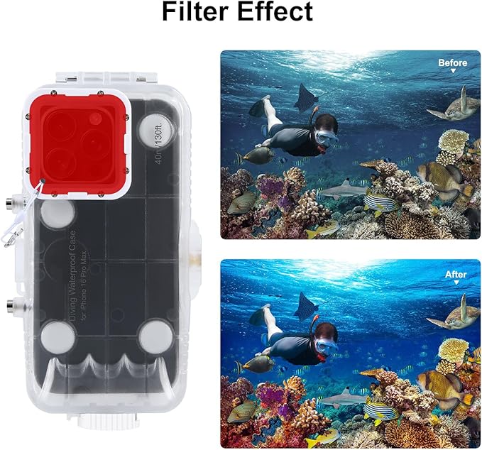 Waterproof Smartphone Case for iPhone 16 Pro Max Diving Case, Snorkeling Photography Cellphone Cover 130FT/40M Operated Underwater Photo Video Housing