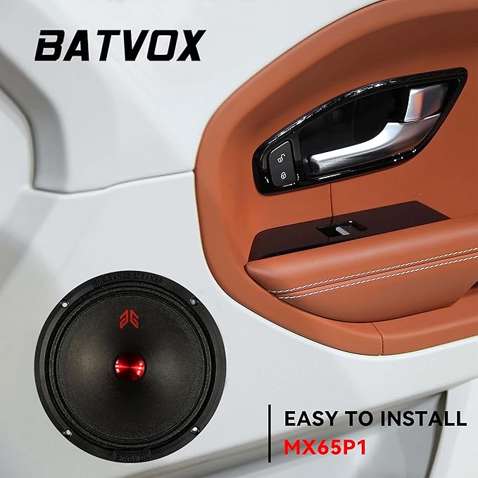 MX65P1 Midrange Loudspeaker 6.5" Red Dust Cap, 200W Max, 4 Ohms, Premium Quality Audio Door Speakers for Car or Truck Stereo Sound System, Black (2 Speaker)