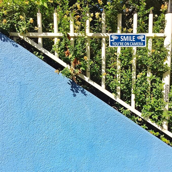 Bagstar (2 Pack) Heavy-duty Metal Smile You're on Camera Sign, 10" x 3.5" Aluminum Video Surveillance Sign, Camera Warning for Home Security, House, Business, Yard, Outdoor