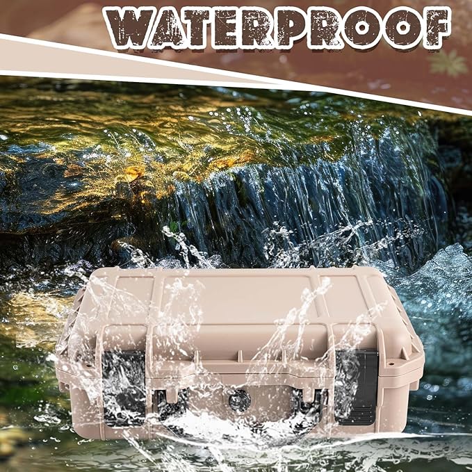 8.5 x 6.5 x 3.7 Inch Waterproof Hard Case with DIY Customizable Foam Insert Portable Protective Case with Knife for Camera Drones Equipments Tools Test Instruments (Tan)