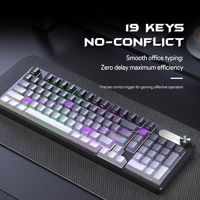 IP98 Gaming Keyboard - Wired Keyboard with RGB Backlighting, IPX8 Water Resistance, and Side Printed PBT Translucent Keycaps, Suitable for Gaming or Work (Gray-White)
