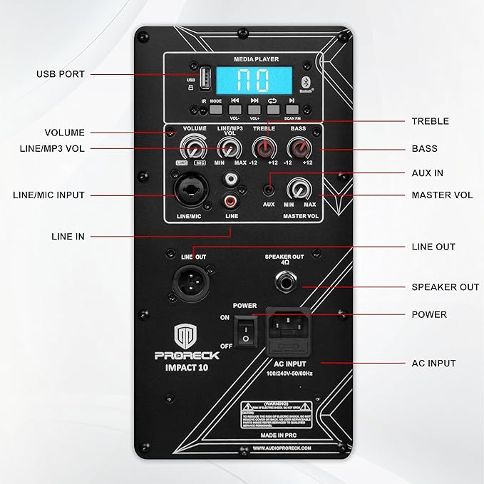 PRORECK 10-Inch Stereo Speakers, 850W Peak Power Bluetooth PA Speaker, with Wired Microphone, Speaker Stands & Remote – Portable DJ Speaker for Parties, Events, Karaoke, Outdoor Use