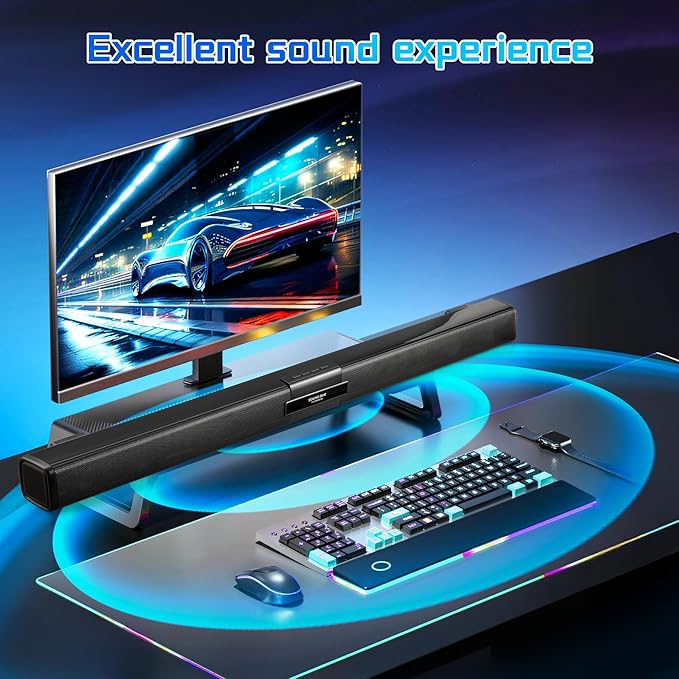 TV Soundbar Speaker with Bluetooth/AUX/USB/TF/Coaxial, Sound Bar for Smart TV with 4 Wireless Microphones, Surround Sound System for TV (Full Black, 4mic)